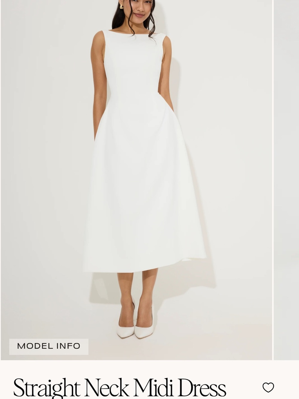 Straight Neck Midi Dress in White